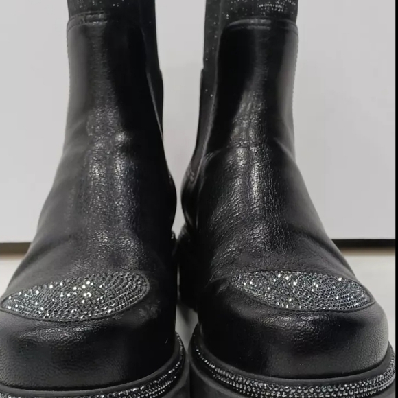 Renè Caovilla Designer Sparkly Black Chelsea Combat Rhinestone Boots US Sz 6.5 - Picture 12 of 12